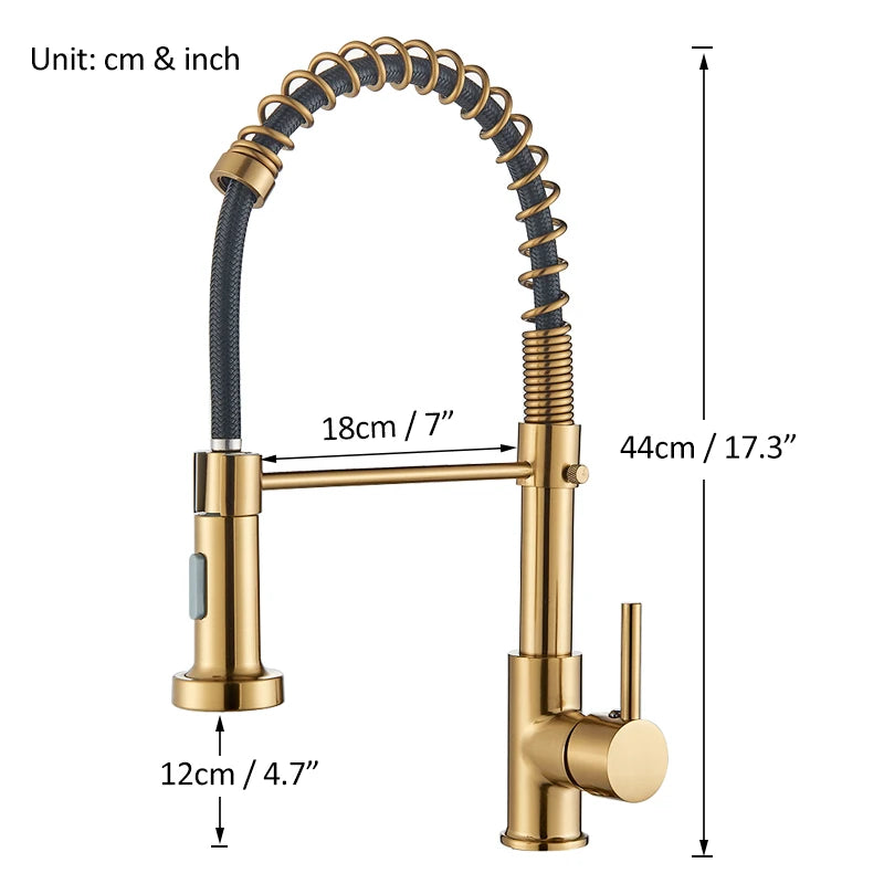 Quyanre Brushed Gold Kitchen Faucet Pull Down Kitchen Faucet Single Handle Mixer Tap 360 Rotation Torneira Cozinha Mixer Tap