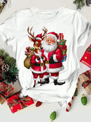 Merry Christmas Santa Claus Deer Print Women T-Shirt Fashion Short Sleeve T Shirt Streetwear Harajuku Female Tees Tops