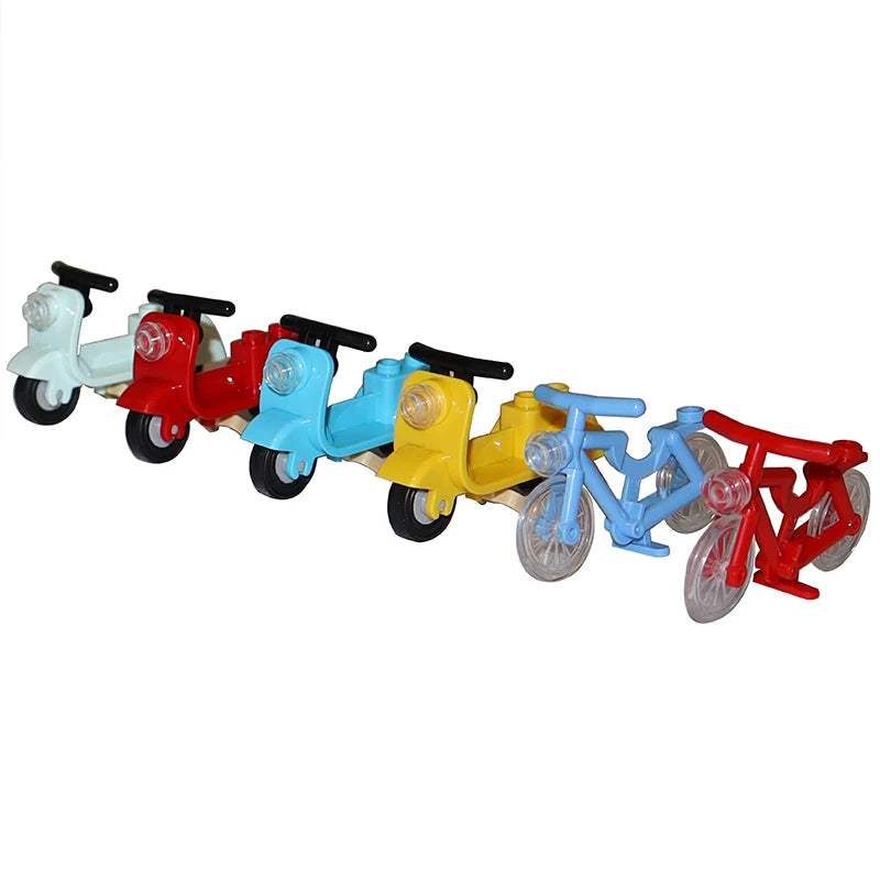 MOC Bricks Chrome Bike Bicycle Scooter Model Building Block Little Sheep Motorcycle City Traffic Bicycle Motor Vehicle Car