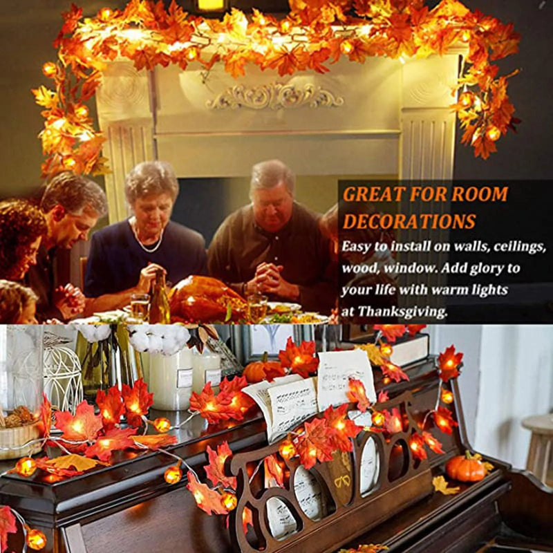 LED Maple Leaf Light String Fake Autumn Leaves LED Fairy Garland for Christmas Thanksgiving Halloween Party Home Decoration