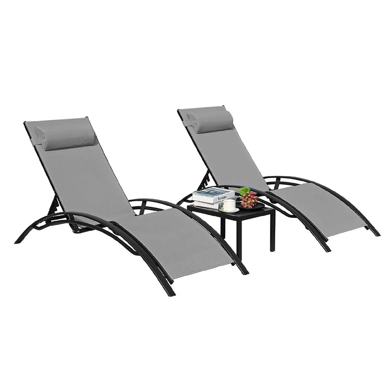 Aluminum Lounge Chair for Outside with 5 Adjustable Positions+Table 3Pcs Chaise Outdoor for Pool, Garden,Beach,Camping,Backyard