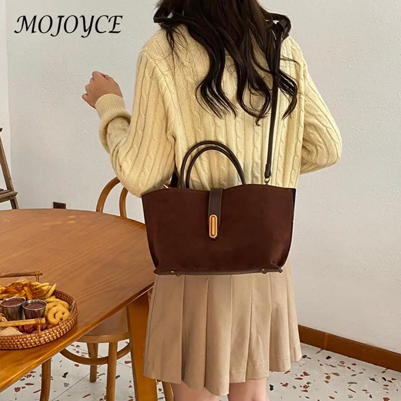 Women Faux Suede Tote Bag Fashion Shoulder Bag Solid Color Trendy Carrying Bag Designer Tote Handbag Outdoor Travel Bag