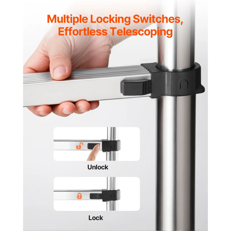 VEVOR Telescoping Ladder Stainless Steel Extension Multi-Button Retraction Collapsible Ladders 375LBS Capacity & Non-Slip Feet