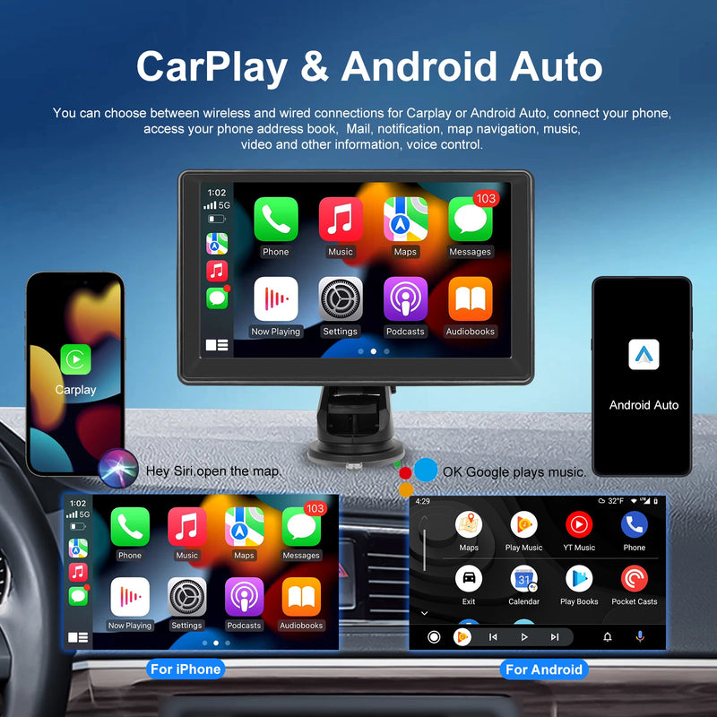 Podofo 7 ''Smart Screen Player Dashboard Carplay Android Car Bluetooth EQ Car DVR Mirror Link FM Transmission GPS Navigation