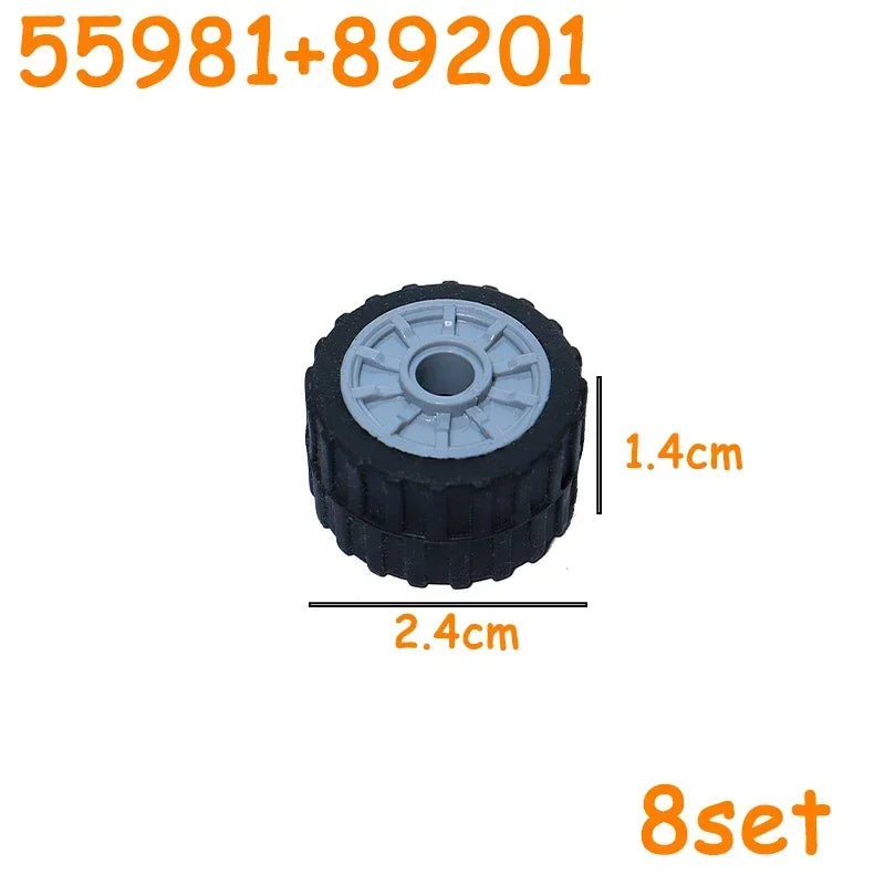 Car Truck Wheels Hub Bricks MOC Technical Tire Wheel Cross Hole Set Motorcycle Tyre & Rim Construction Building Blocks