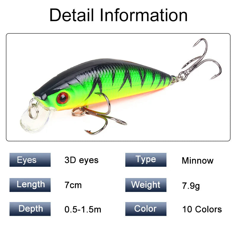 1Pc Minnow Fishing Lure Swim Hard Fishing Bait 7cm 8.5g Artificial Bait Wobbler Crankbait Carp Bass Fishing Tackle