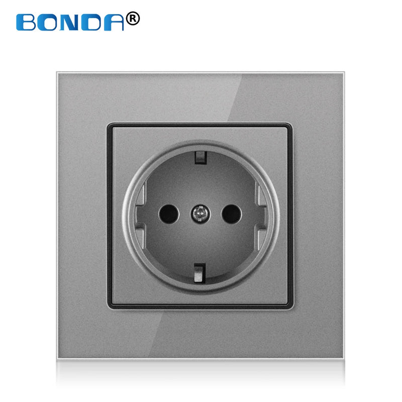 BONDA EU Standard White Black Gold Crystal Glass Panel AC 110 250V 16A Wall Power Socket16A 2100ma Electrical Wall Power Socket