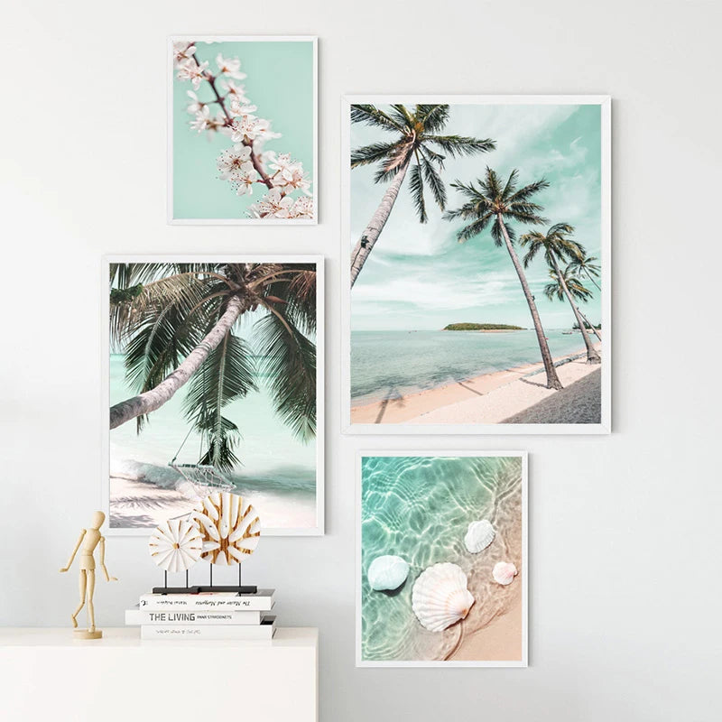 Turquoise Maldives Summer Sea Beach Coconut Tree Wall Posters and Prints Canvas Painting Landscape Picture for Living Room Decor