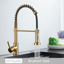 Brushed Gold Kitchen Sink Faucet One Handle Spring Hot and Cold Water Tap Deck Mounted Bathroom Kitchen Crane