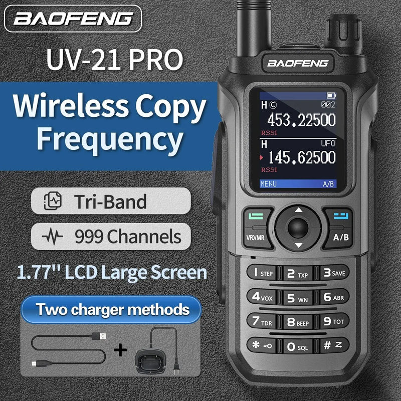 Baofeng UV 21 Pro Wireless Copy Frequency Walkie Talkie 16 KM Long Range Waterproof Flashlight Type-C Charger Ham Radio UV 5R