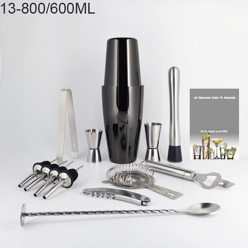 Boston Cocktail Shaker Mixer Kit Bar Bartender 750/600ml 550ML Stainless Steel Glass Shakers Spoon Pourer Straw Ice Tong Tools