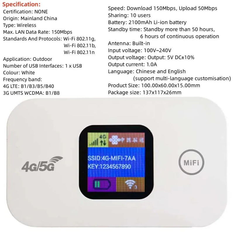 4G LTE Wifi Router Wireless Portable Unlock Modem Mini Outdoor Hotspot 150Mbps Mobile WiFi Router Pocket Repeater for Home Car