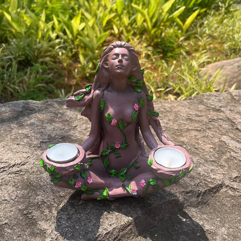 Forest guardian goddess the mother of the earth nature protector balance candle candle holder resin ornament