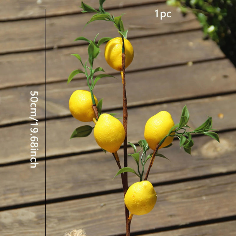 1pcLuxury Lemon Fruit Branch With Green Leaves Artificial Flowers Home Photography Props Flores Artificales Fake Plants