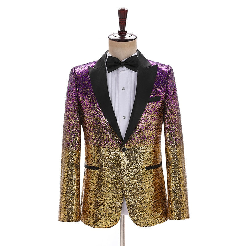 Colorful Glitter Sequin Tuxedo Blazer Men Luxury Brand Mens Shawl Collar Dress Suit Jacket Wedding Party Stage Blazer Costume