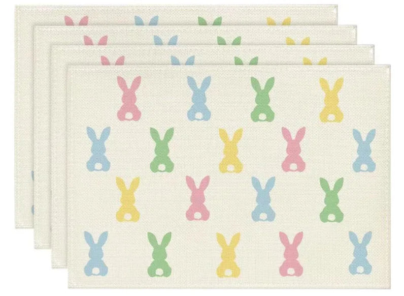 2024 Easter Rabbit Table Runner Linen Bunny Dining Table Cloth Placemat Spring Holiday Happy Easter Decoration for Home Kitchen