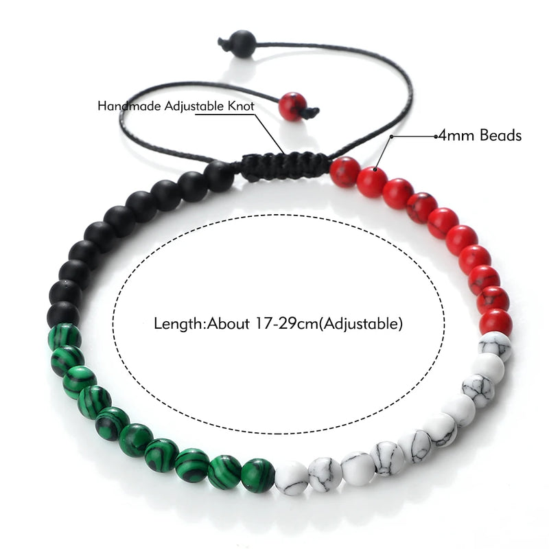 Palestine Flag String Bracelet Red Black White Green Rope Braided Bangle Christmas Gift UAE Kuwait Natural Stone Beads Bracelets