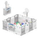 UBRAVOO Foldable Baby Playpen with Basketball Hoop & 50Pcs Coloured Pit Balls,  Toddler and Baby Play pen  fence, 14-Panel