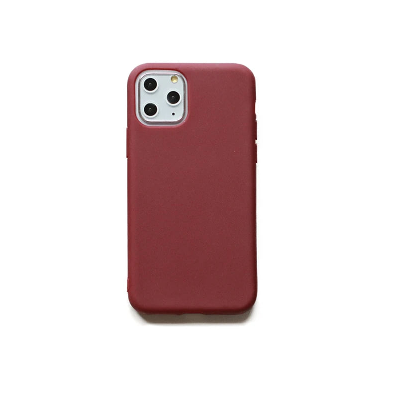 Wine Red Matte Phone Case For iphone 14 13 12 11 Pro XS Max XR X 8 7 6S 6 Plus SE 5 5S Silicone Cases Solid Color Soft TPU Cover