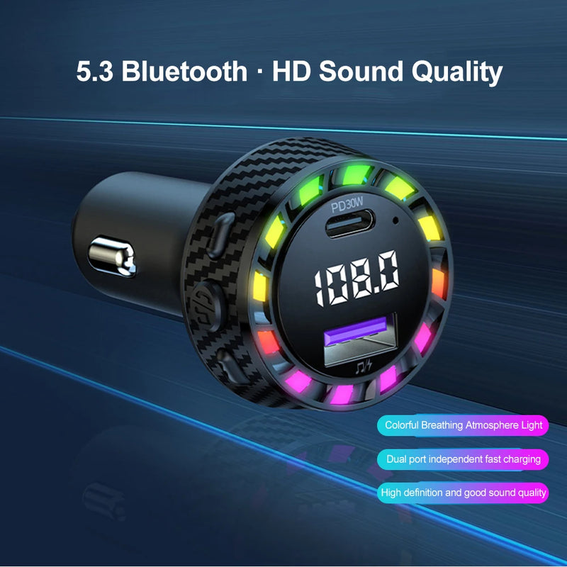 Bluetooth 5.3 FM Transmitter PD30W Car Wireless USB Fast Charger Auto Aux Radio Mp3 Player Music Hands Free Car Kit