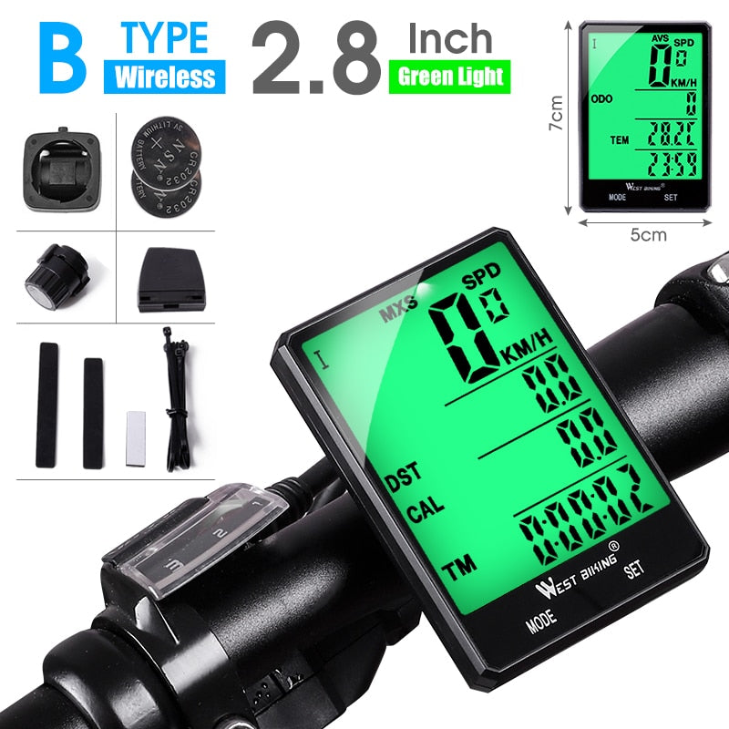 WEST BIKING Wireless Bicycle Computer Backlight Waterproof Cycling Speedometer Mechanical Magnet Speed Sensor Bike Odometer