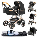 Luxury Baby Stroller 3 in1 Portable Travel Baby Carriage Aluminum Frame Folding Prams High Landscape Car for Newborn Baby BLACK
