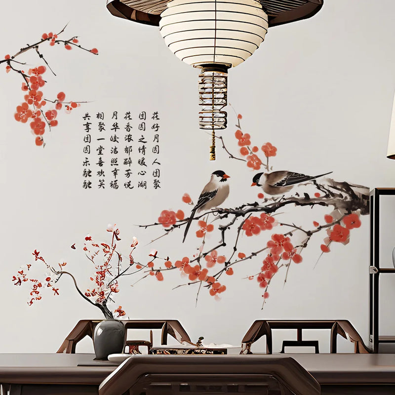 Chinese Style Plum Blossom Birds Wall Stickers Living Room Background Decor Decals Bedroom Home Decoration Self-adhesive Mural