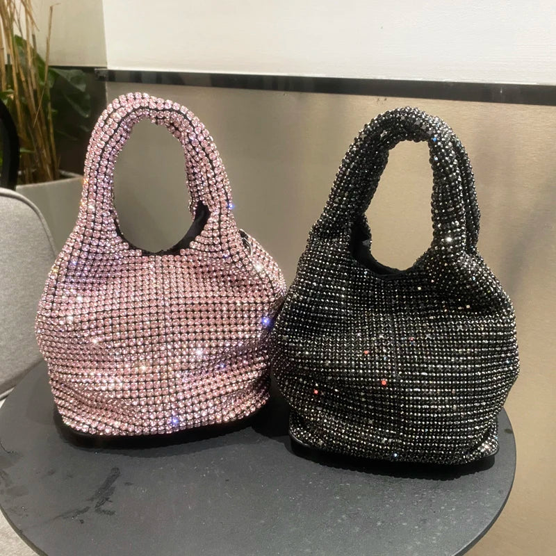 Shiny Crystal Clutch purse bucket Shoulder bag rhinestone Handmade purses and handbags luxury Designer Evening clutch Bag Purse
