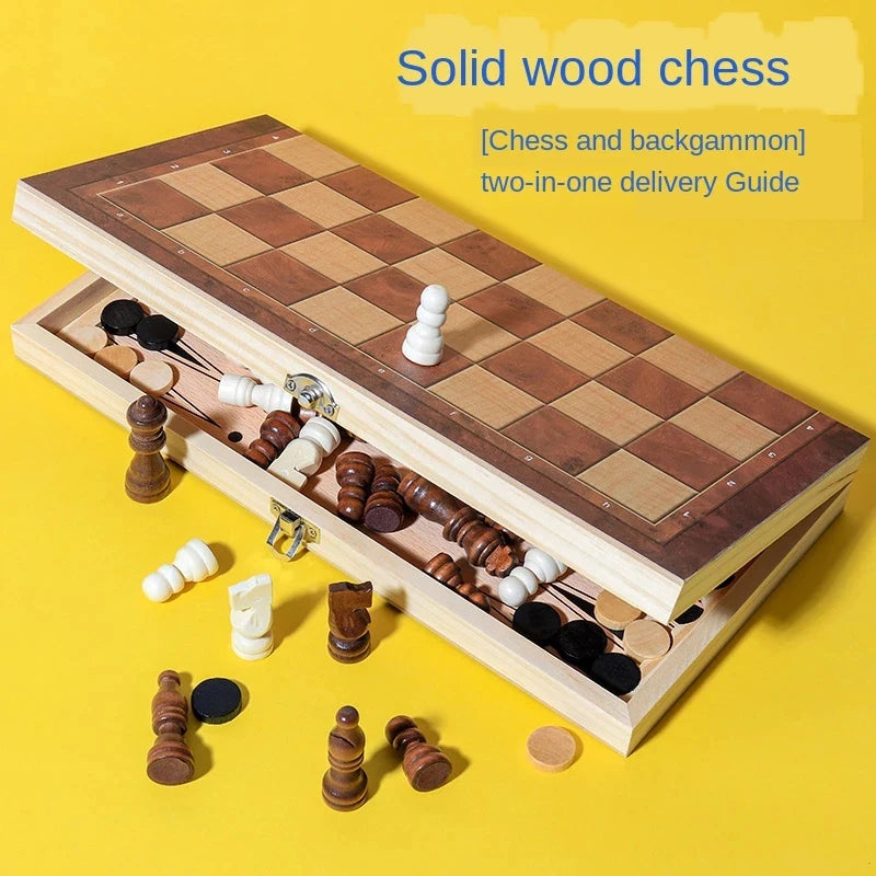 International Chess 3-in-1 Wooden Chess Set Toy Educational Brain Training Folding Board Game for Children High-end Gift