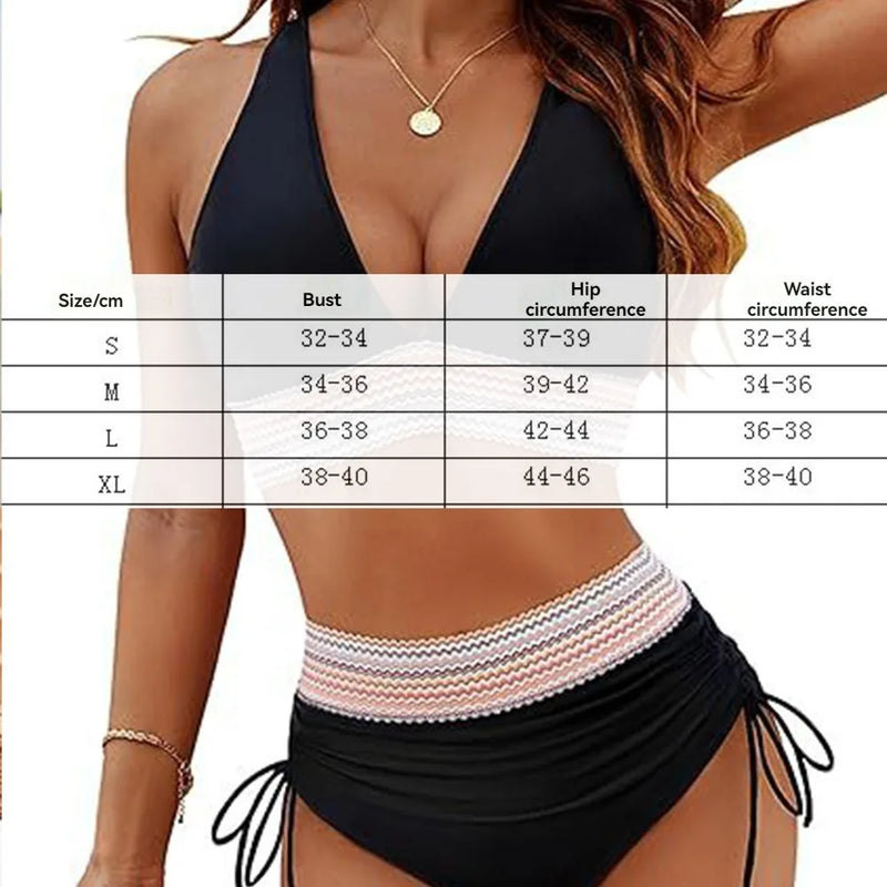 Solid Color Drawstring Bikini Set Fashion High Waist Separate Patchwork Swimwear Drawstring Women Swimsuit Women