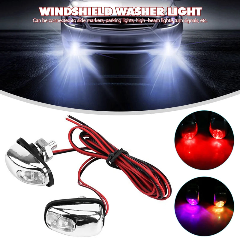 2 Pcs Universal LED Light Lamp Auto Windshield Washer Wiper Jet Water Spray Nozzle Spout Wiper Washer Car Light For Audi VW KIA