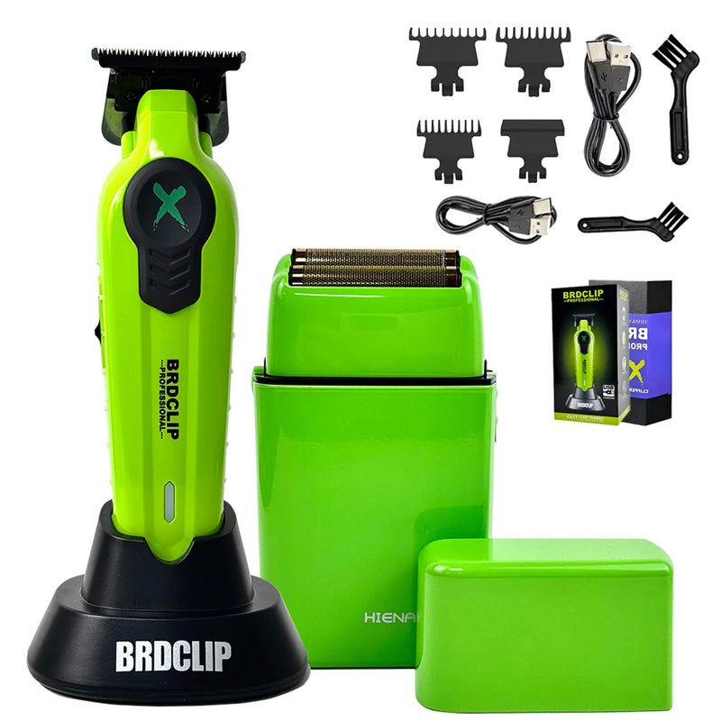 BRDCLIP 2PC FA1T 808 Professional Green Hair clipper Hair Trimmer 7800RPM Barber Machine Electric Clipper with Charger Stand