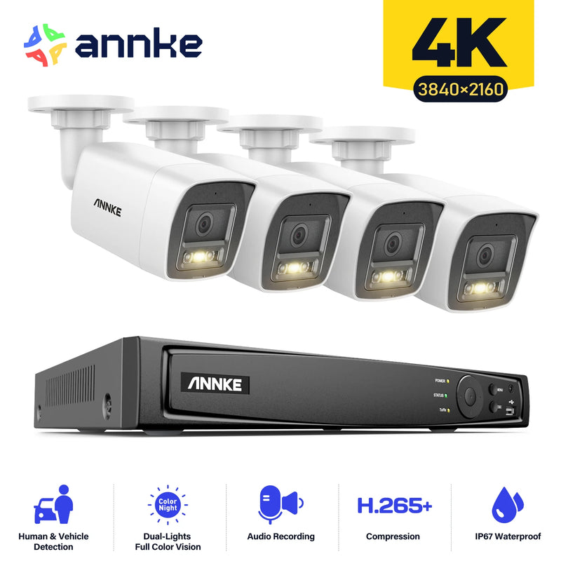 ANNKE 4K POE Video Surveillance System 8CH NVR With 8MP 12MP Security Cameras CCTV Kit Audio Recording Ip camera Two-way Audio