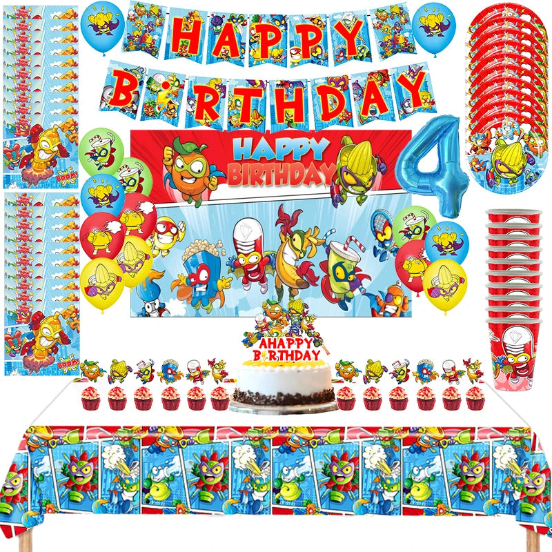 Superzings Birthday Party Supplies Balloon Banner Backdrop Tableware Cake Topper Party Decoration Baby Shower