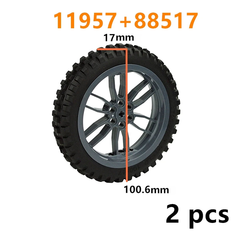 2Pcs MOC Building Block Motorcycle Tyre & Motorcycle Rim Technical Part Brick Wheel Hub Compatible with 88517 11957  Cars Toy