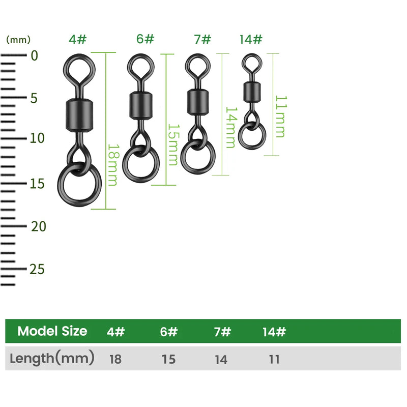 DNDYUJU 30pcs Carp Fishing Micro Ring Swivel Flexi Accessories For Carp Fishing Rolling Swivel with Ring for D-Rig Tackle