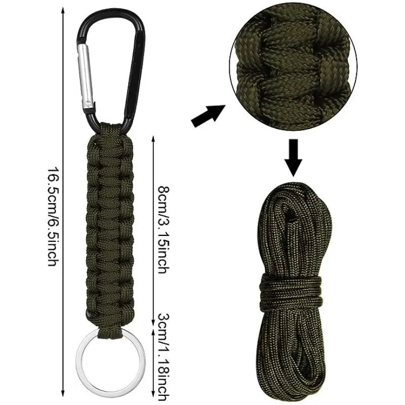 Outdoor Umbrella Rope Keychain Self Defense Lanyard Survive Knot Steel Ball Buckle Tactical Security Tool Carabiner Hook Cord