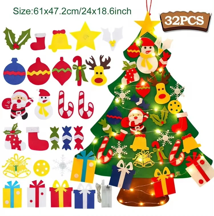 DIY Felt Christmas Tree with Light Merry Christmas Decoration For Home 2024 Xmas Tree Ornaments Navidad Noel New Year Gifts 2025