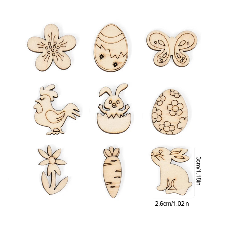 50/100pcs Easter Wooden Crafts Ornament Rabbit Eggs Kids Painting DIY Wood Slice 2025 Spring Easter Party Home Table Decoration