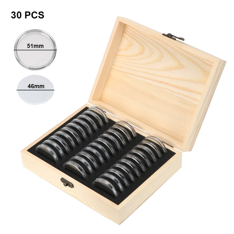 20/30/50/100PCS Adjustable Antioxidative Wooden Commemorative Coin Collection Case with Adjustment Pad Coins Storage Box