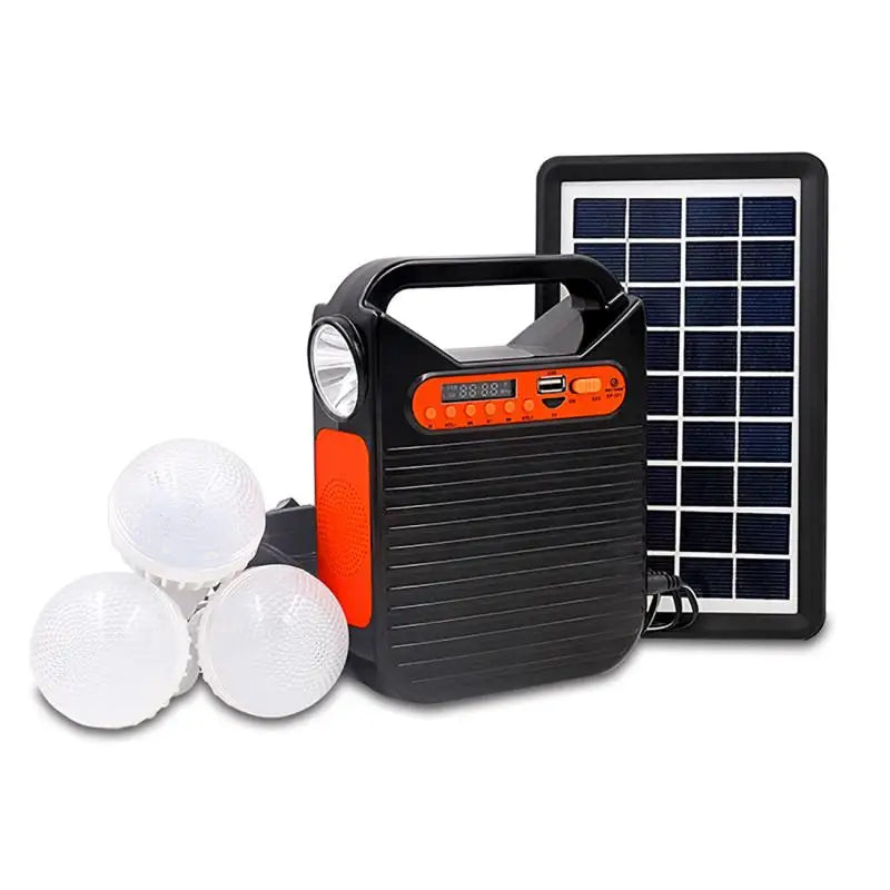 25W Emergency Power Supply Solar Generator Solar Panel with Radio Speaker Flashlight 3 LED Bulbs Outdoor Portable Lighting