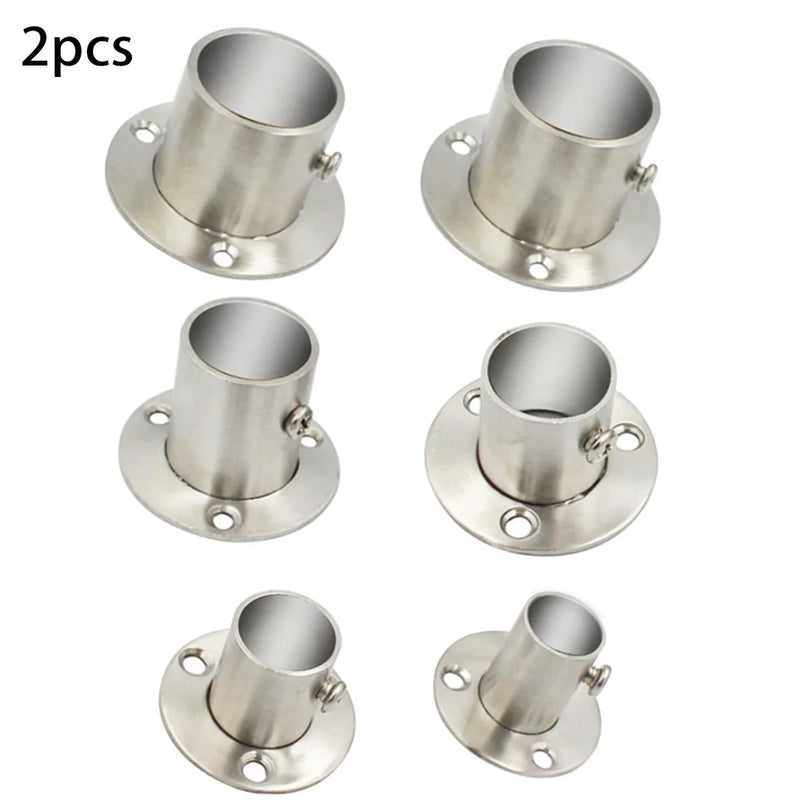 2Pcs Stainless Steel Flange Socket Closet Rod End Supports Wardrobe Curtain Cloth Rod Seat Round Tube Seats Bracket Rod Holder