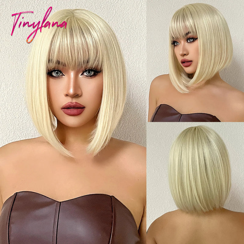 Blue Purple Ombre Cosplay Synthetic Wigs Short Bob Straight Lolita Halloween Hair Wig with Bangs for Women Afro Heat Resistant