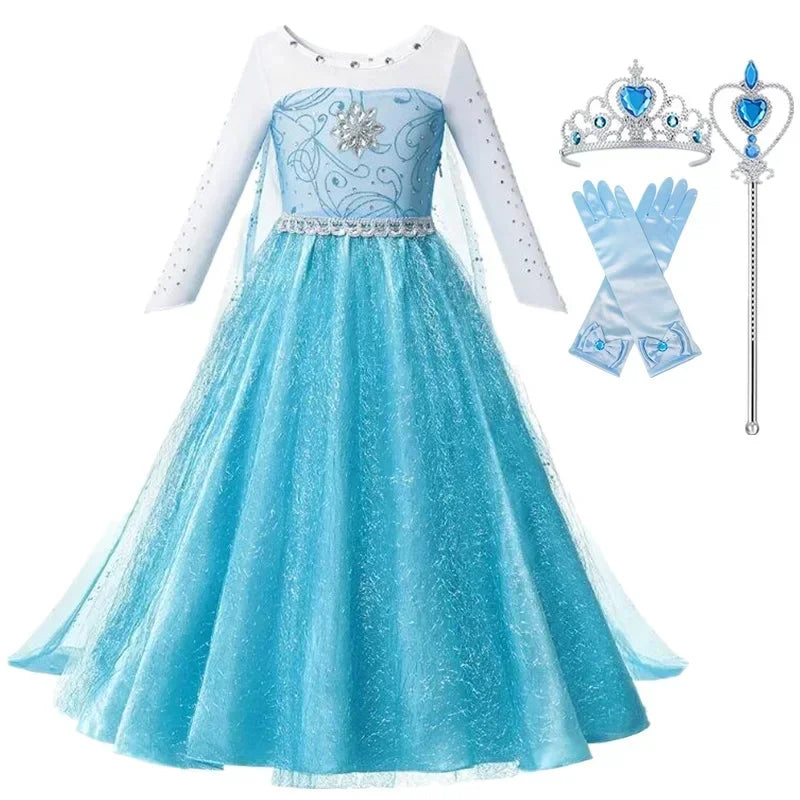 2024 Frozen Elsa Snow Queen Dress Girls Princess Dress Cosplay Costume For Kid Ball Gown Halloween Birthday Party Vestidos 4-10Y