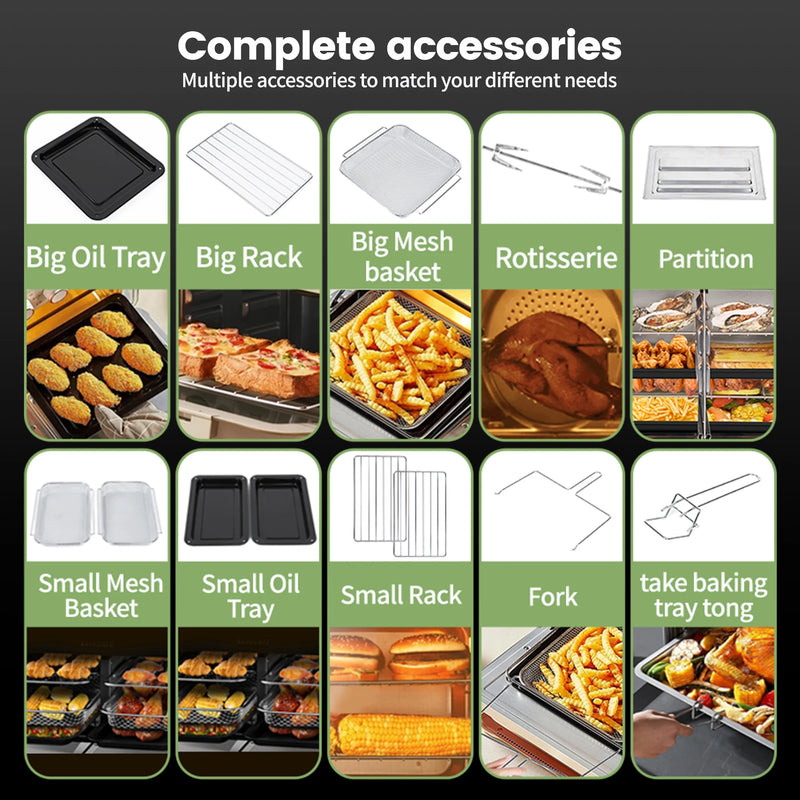 Dual Zone Hot Air Fryer, 23 L Hot Airfryer, XXL Oven 2200 W with LED Touch Screen, 15 Programmes, with Recipe Book