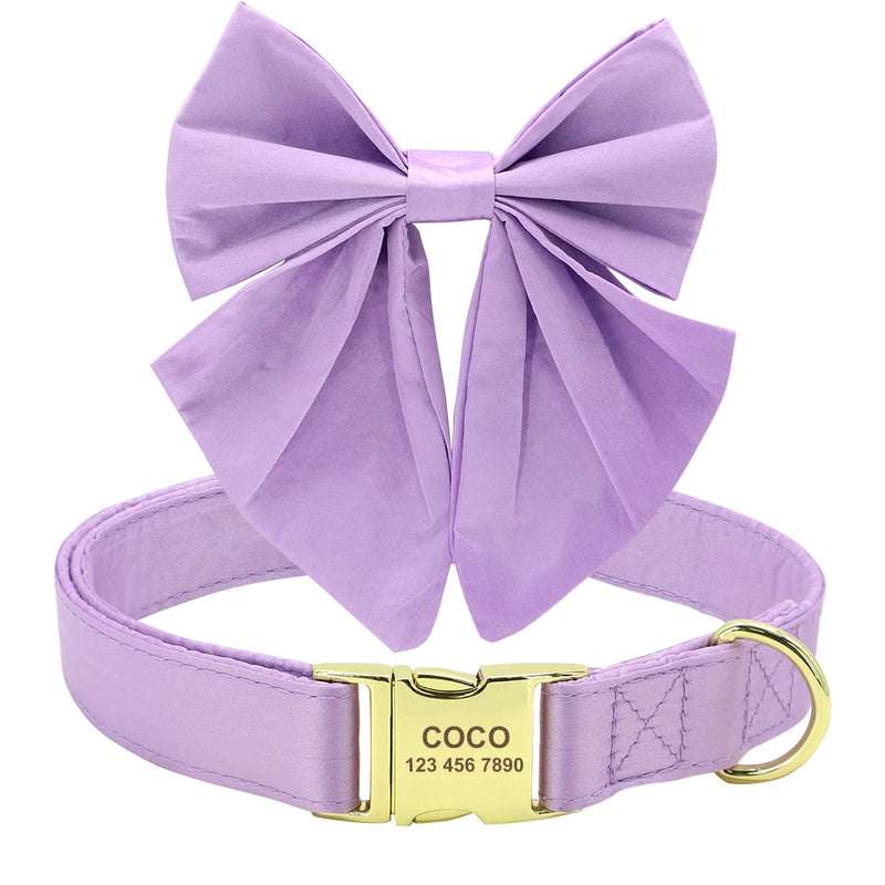 Personalized Dog ID Collar Cute Bowknot Pet Necklace Dog Buckle Collars With Bow Tie Flower Accessories For Small Large Dogs