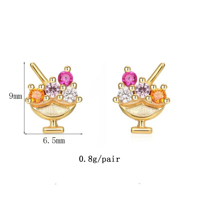 TIANDE Gold Color Ice Cream Shape Stud Earrings for Women Color  Zircon Piercing Small Earrings 2023 Fashion Jewelry Wholesale