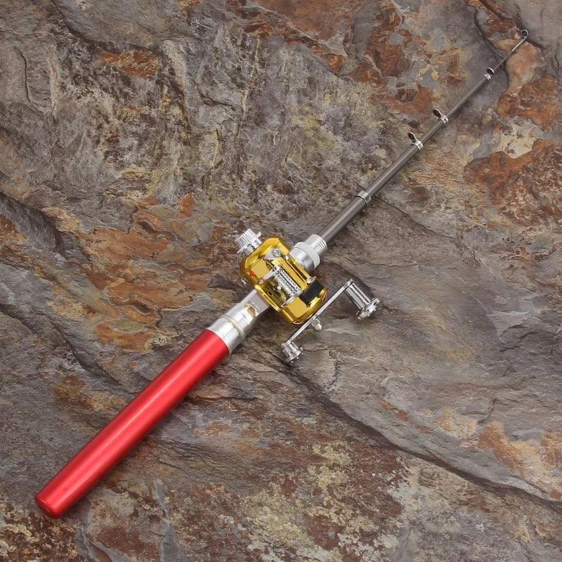 Mini Fishing Rod Portable Pocket Telescopic Pole Pen Shape Folded Fishing Rod With Reel Wheel For Outdoor River Lake Fishing