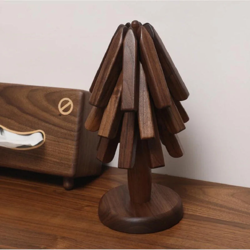 Black Walnut Wooden Christmas Tree Shape Foldable Insulation Pad Creative Pot Mat Cup Coasters Decoration Kitchen Accessories