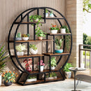 Bookshelf, Round Bookshelves Etagere Bookcase, 63 Inch Industrial Wood Book Shelf with Staggered Shelves, Living Room